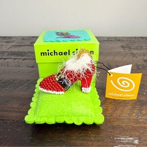 Michael Simon Santa High Heel Shoe Ornament RARE Hand Sewn Beaded New in Box